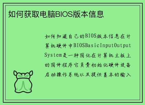 如何获取电脑BIOS版本信息